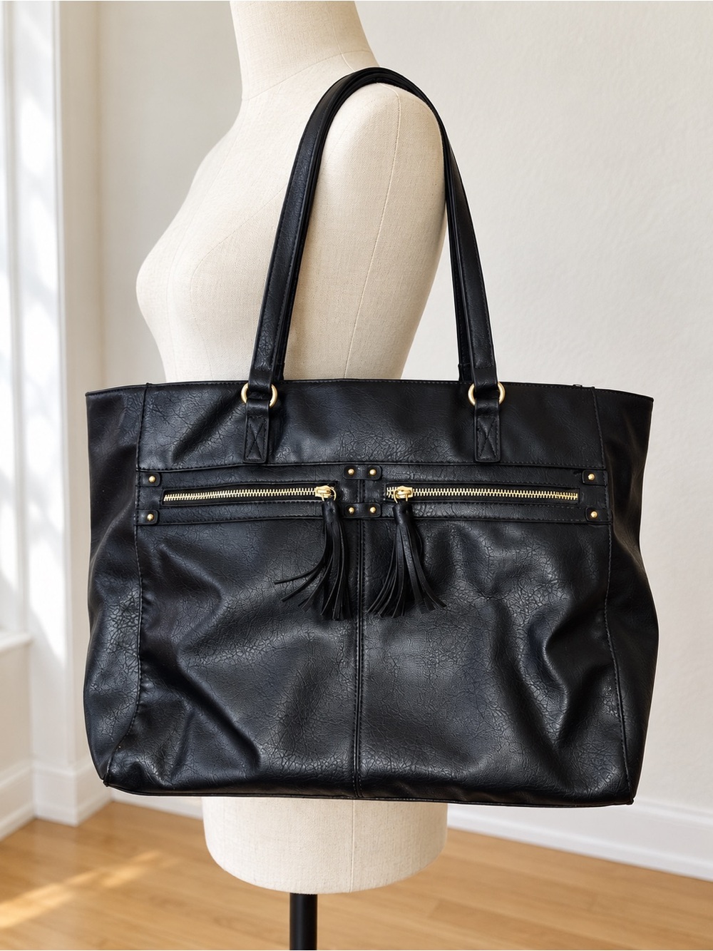 Sole Society Black Tote with Tassel Zip Front